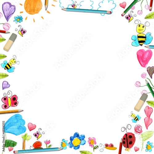 child flowers frame - scribbles drawings background isolated