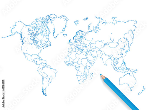 Fototapeta Naklejka Na Ścianę i Meble -  Colored pencil world map illustration