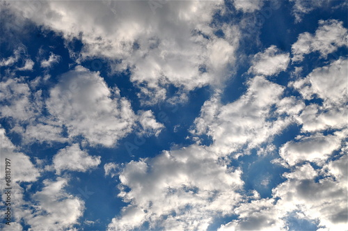 Dichte weisse Schafswolken vor dunkelblauem Himmel