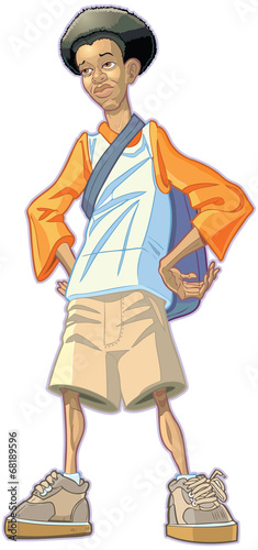 Cartoon African American Teen Boy With Backpack