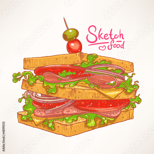 hand-drawn delicious sandwich
