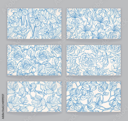 cards with blue floral patterns