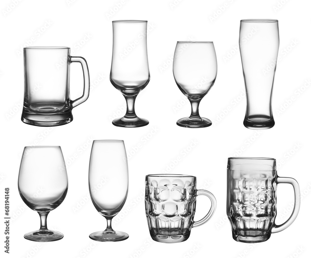 Collection of beer cup glasses isolated on white Collection of beer cup glasses isolated on white