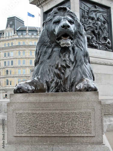 Uno dei leoni alla base della colonna Nelson a Trafalgar Square photo