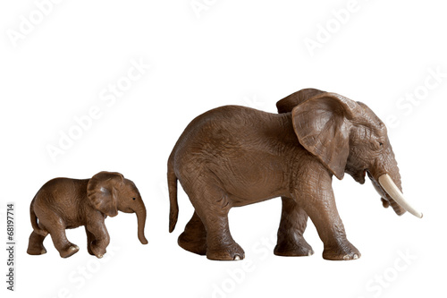 Photography mother and baby elephant toys isolated white background