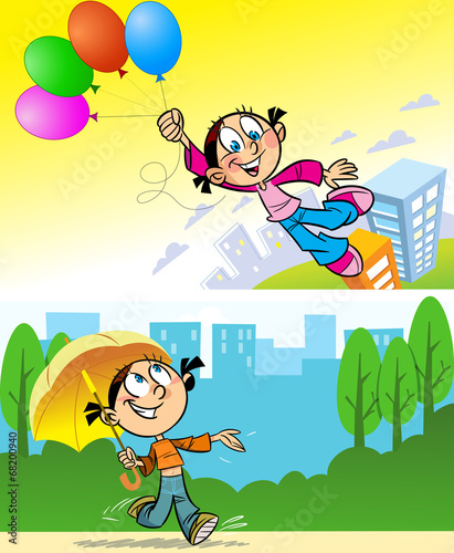 girl with an umbrella and balloons
