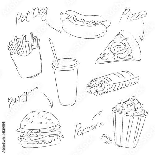 fast food sketch on a white background