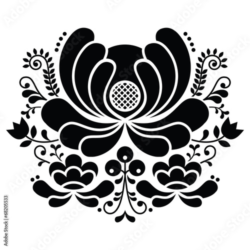 Norwegian folk art black and white pattern - Rosemaling style