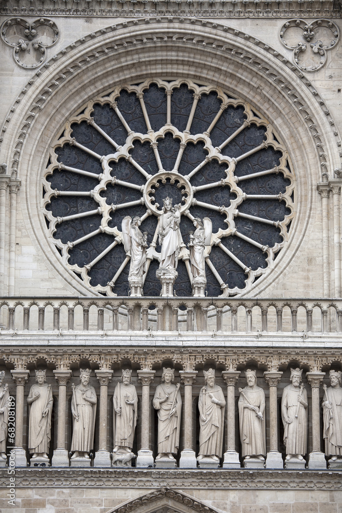 Detail of the Notre Dame cathedral in Paris, France