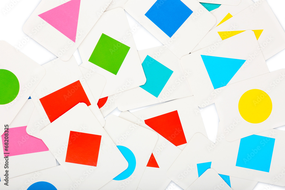 Educational cards with color geometric shapes, close up Educational cards with color geometric shapes, close up