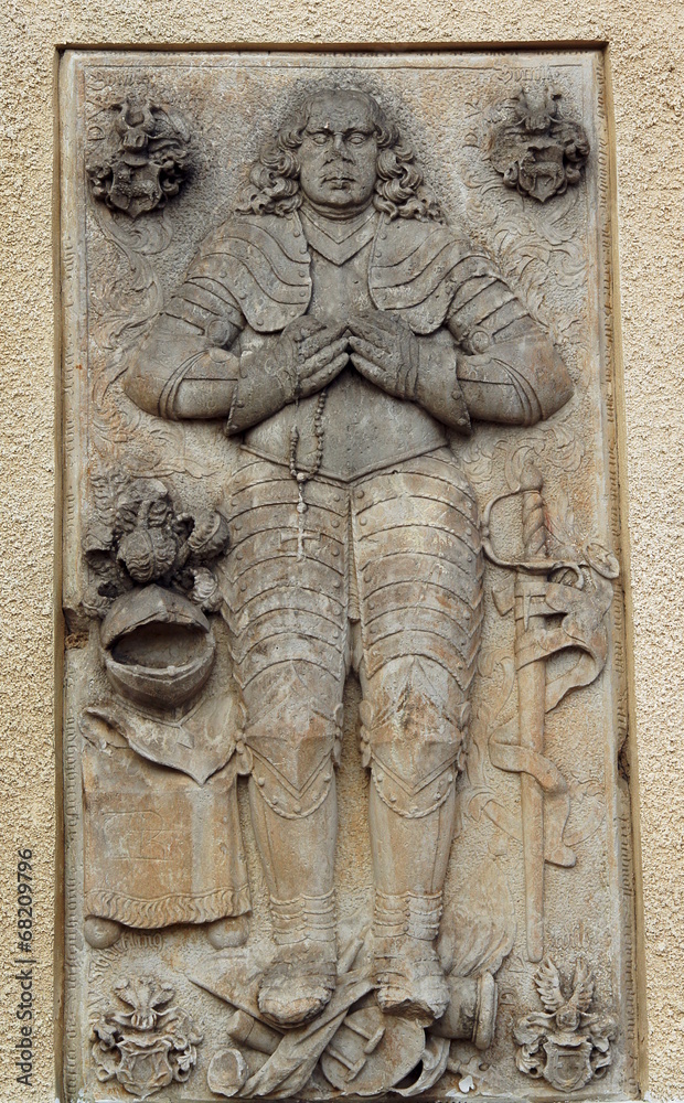 Tombstone in the church in Grodowiec, Poland .