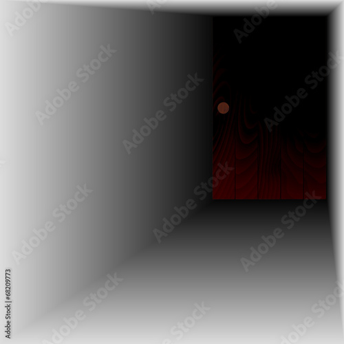 wooden door with handle and keyhole