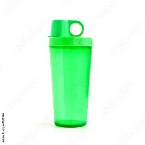 Colorful plastic tumbler with cover - isolated on white 