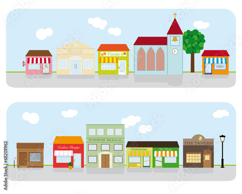 Village Main Street Neighborhood Vector Illustration
