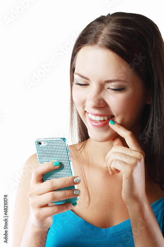 smiling woman cellphone