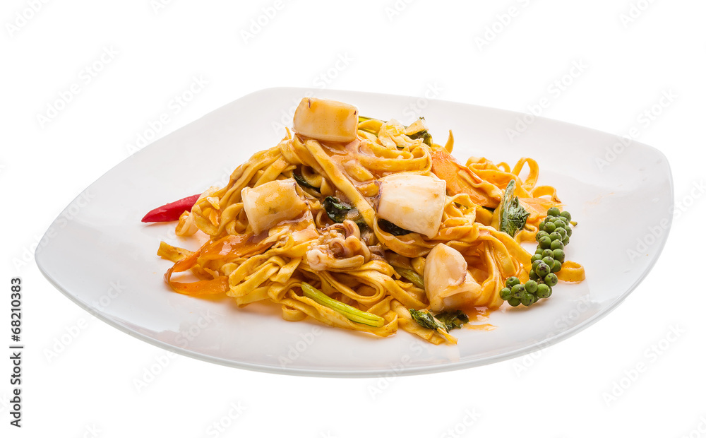 Fried noodles with calamari Fried noodles with calamari