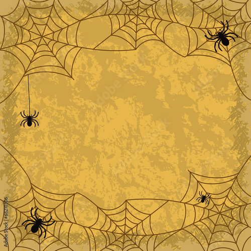 Spiders and cobwebs on wall background
