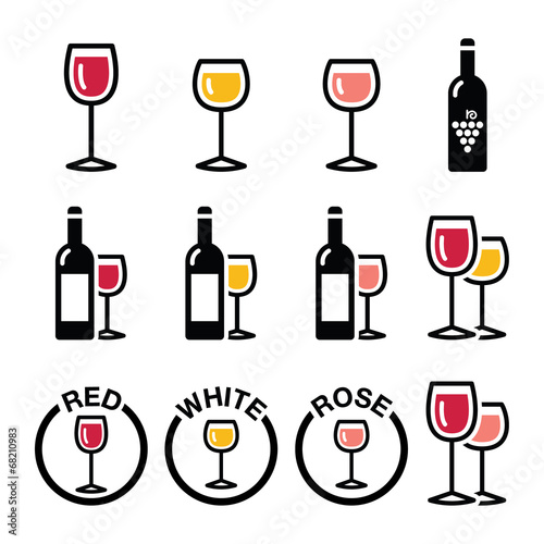 Wine types - red, white, rose icons set