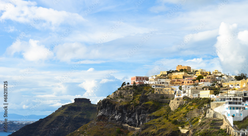 caldera view of  Greek houses built on Cliff, Santorini