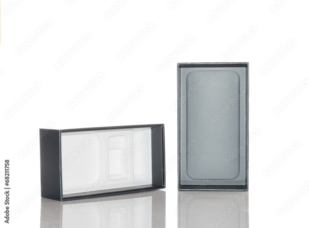 packaging box open on white