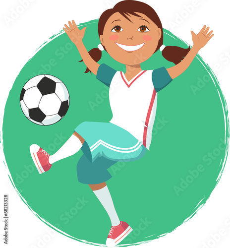 Little cartoon girl playing soccer
