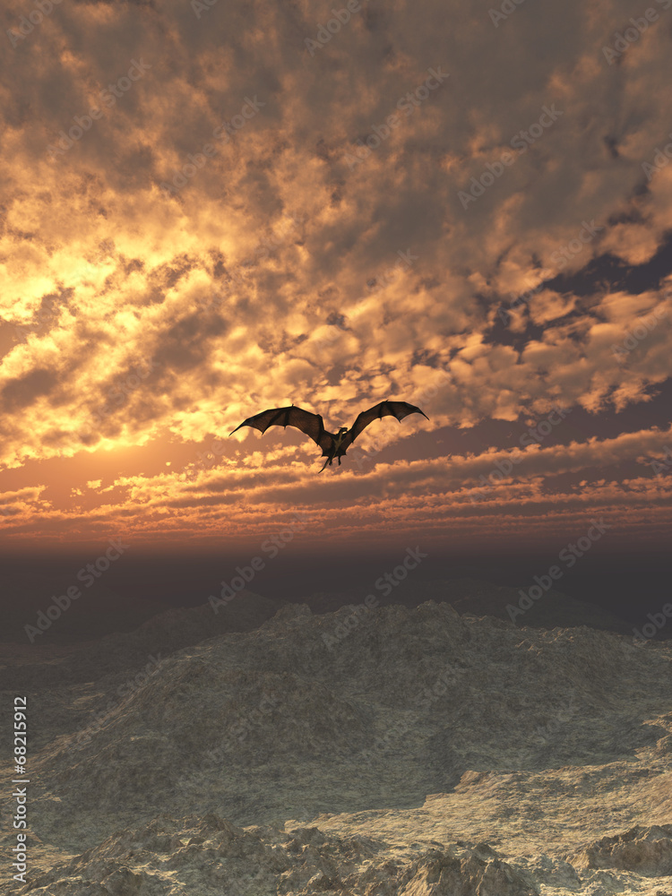 Obraz premium Smok latający o zachodzie słońca