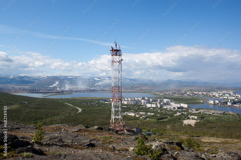 Obraz premium plant and television tower aerial view