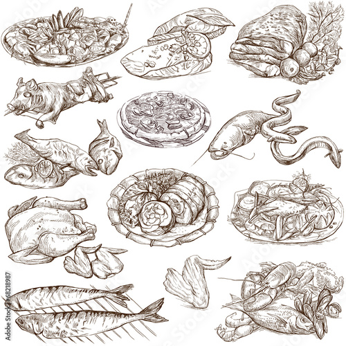 Food around the World, an hand drawn illustration