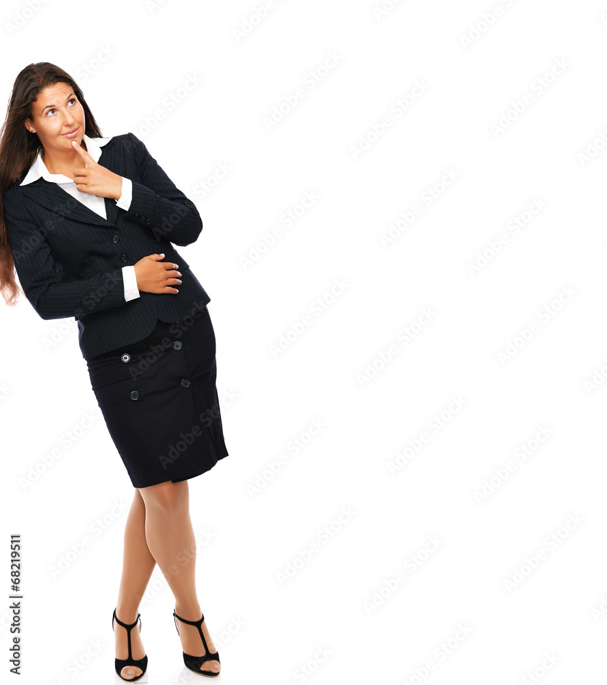 Business woman in black suit leaning on a wall Business woman in black suit leaning on a wall