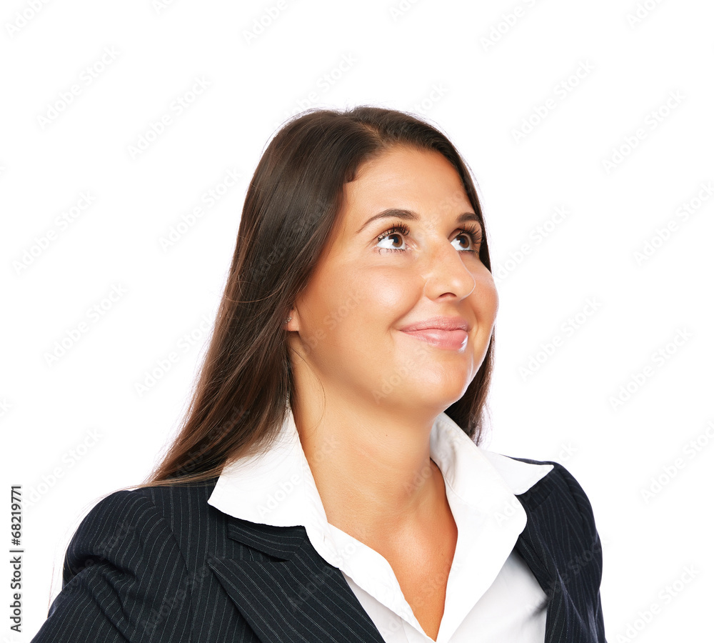 Business woman looking upwards to her right Business woman looking upwards to her right