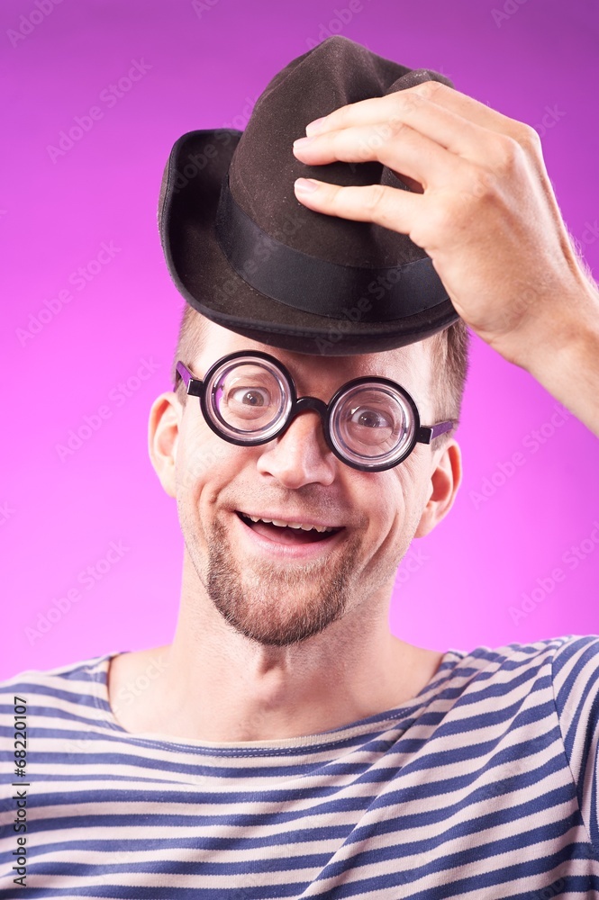 Nerd guy in hat Stock Photo | Adobe Stock