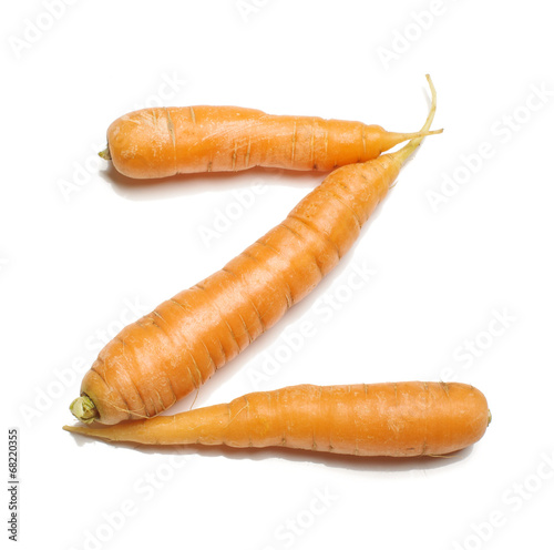 Alphabet letter Z arranged from fresh carrots isolated