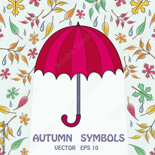 Vector illustration with umbrella and leaves