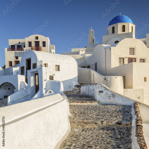 lonely street with church on Santorini