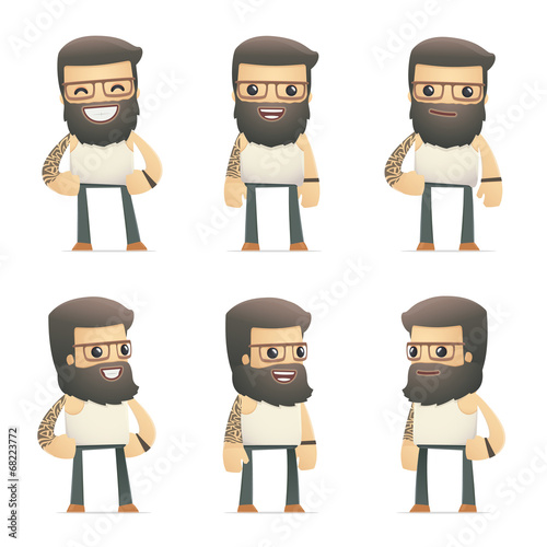 set of tattoo artist character in different poses