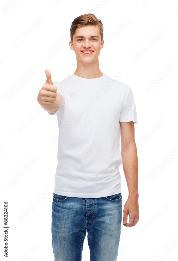 smiling man in white t-shirt showing thumbs up smiling man in white t-shirt showing thumbs up