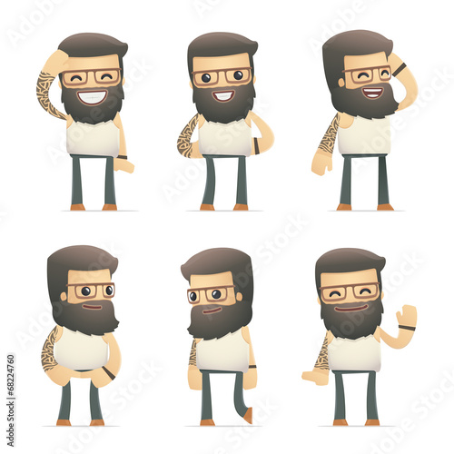 set of tattoo artist character in different poses