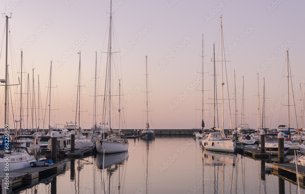 Beautiful dawn in marine, yachts