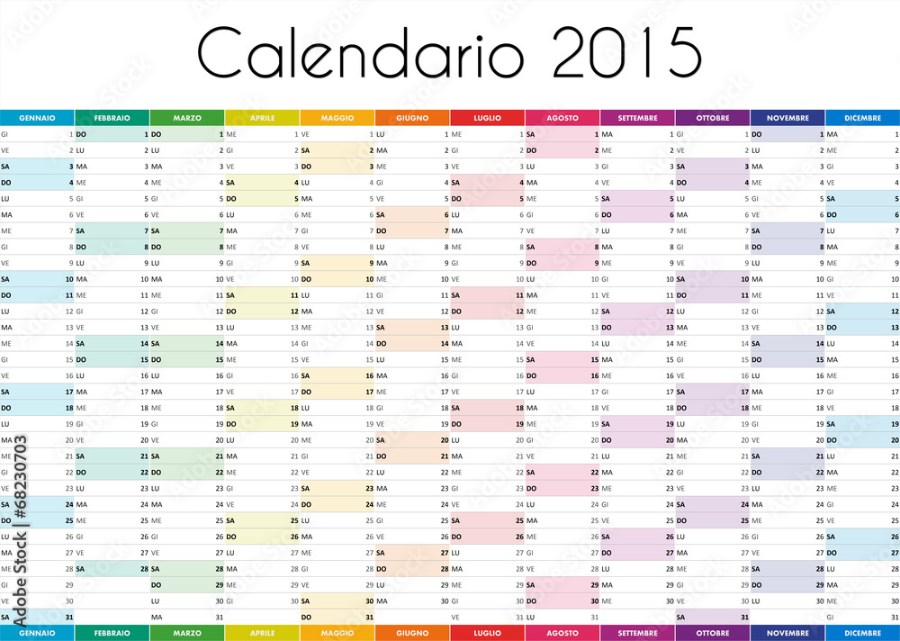 Calendario 2015 - ITALIAN VERSION - obrazy, fototapety, plakaty 