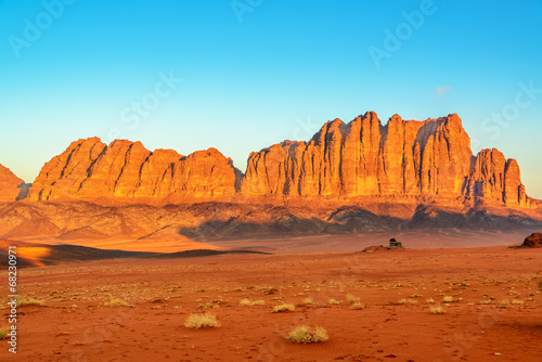 Scenic Jordanian desert in Wadi Rum, Jordan at early-morning