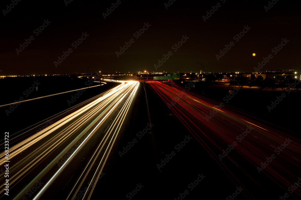 Light trails on a highway at night