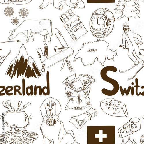 Sketch Switzerland seamless pattern