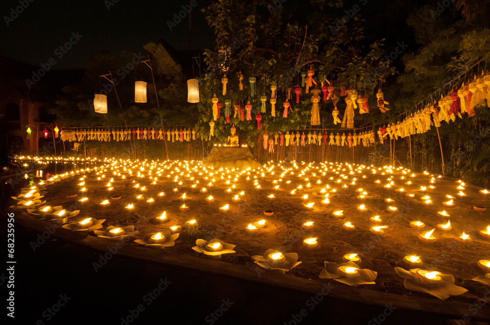 Floating lantern in Wat Phan Tao, Chiangmai,Thailand