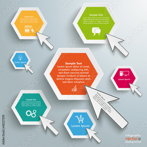 Colored Hexagons Mouse Clicks Infographic