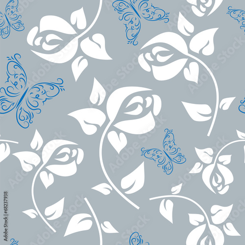 Seamless floral pattern with butterflies