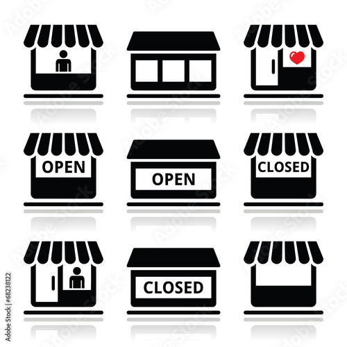 Shop or store, supermarket vector icons set
