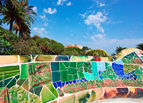 Ceramic mosaic Park Guell in Barcelona, Spain. photo