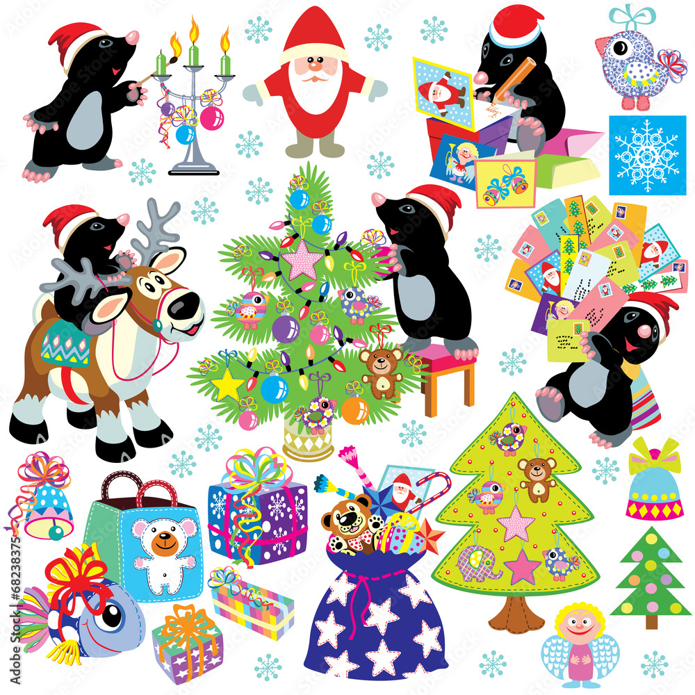Naklejka premium set with mole preparing house for christmas
