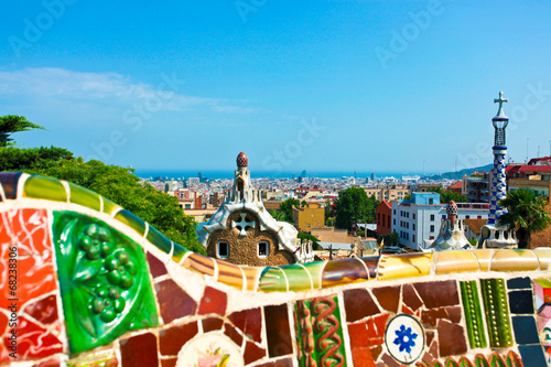 Ceramic mosaic Park Guell in Barcelona, Spain.