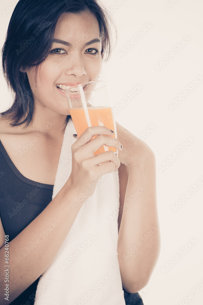 young woman with orange juice, isolated on white background young woman with orange juice, isolated on white background
